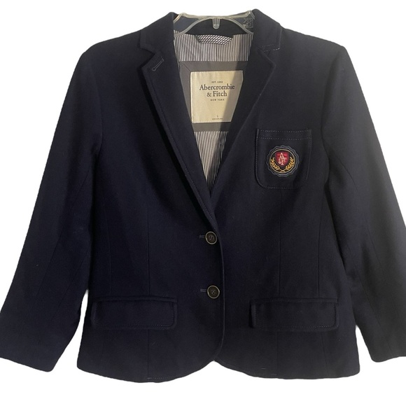 Abercrombie & Fitch Wool Blend Academy Blazer With Crest Navy Child Large - Picture 1 of 12